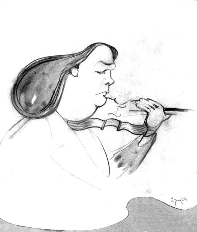 Caricature of Belgian composer Eugene Ysaÿe, drawn by Ber Zalkind in 1913.