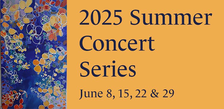 A promotional photo for Omaha Chamber Music Society's Summer Concert Series displaying concert dates of June 8, 15, 22, & 29.